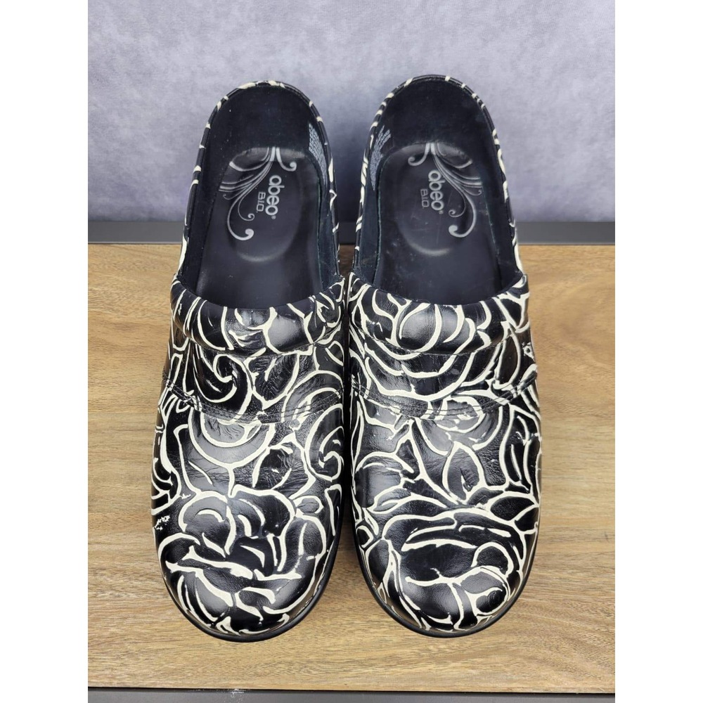 Abeo B I O Flora Black White Rose Clog Shoes Women's